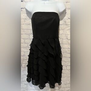 White House Black Market WHBM Black Strapless Ruffle Cocktail Dress Size 2
